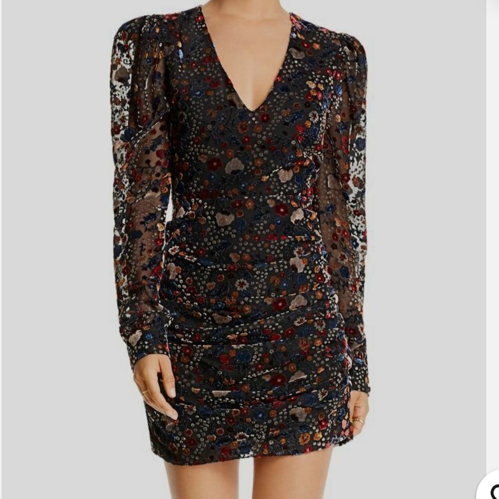 Lini Women’s Black Scarlet Floral Long Velvet sheath Dress. Size XS